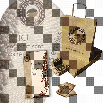 brochure, sac de grains torréfiés